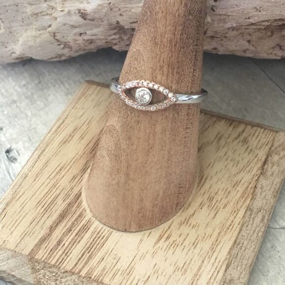 Sterling Silver Cz Evil Eye Ring Size 9 - Picture 1 of 4
